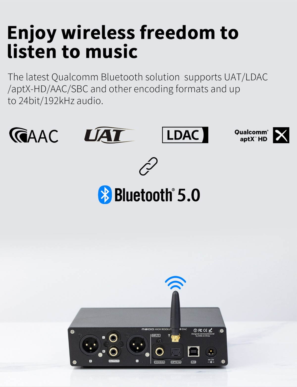 SMSL M200 DAC AK4497EQ Bluetooth 5.0 32Bit/768KHz DSD512 Decoder with Remote Control