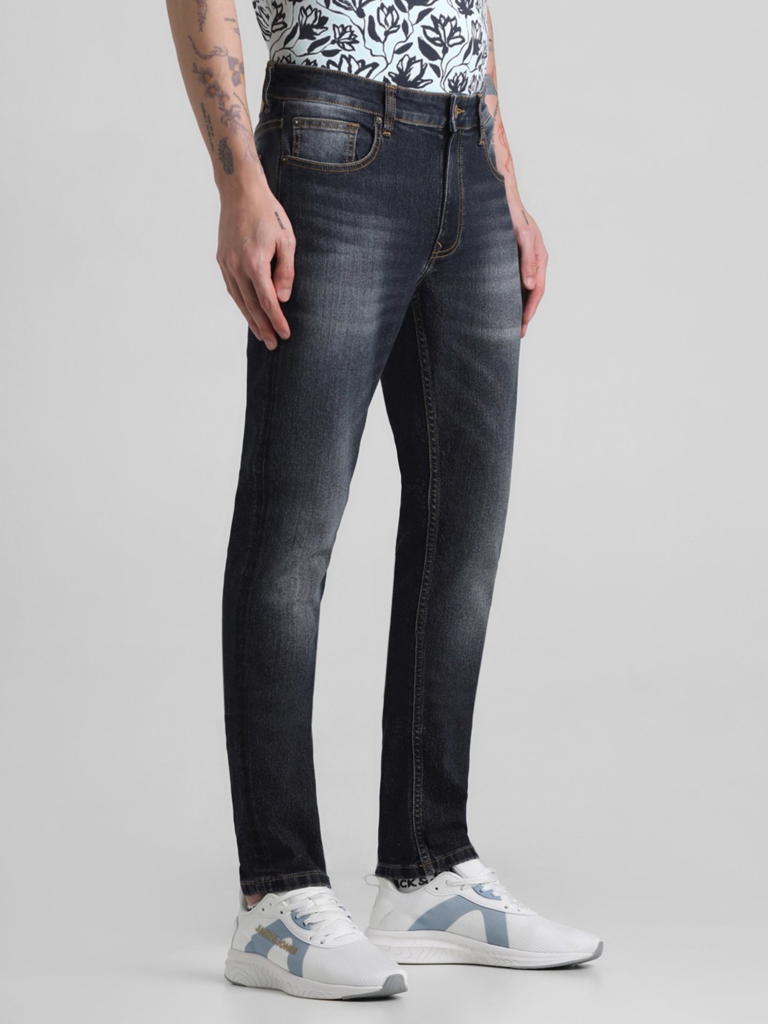 Jack & Jones Dark Blue Denim Cotton Skinny Fit Jeans