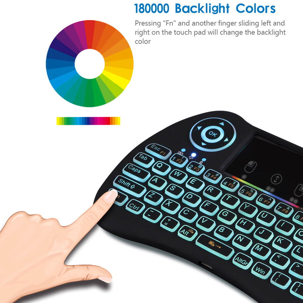 H9 Wireless Mini Keyboard with Touchpad Mouse, RGB Colorful Backlit RGB, 2.4G Remote with Mouse Touchpad Combos, Rechargeable Handheld Remote for PC, Pad, Xbox, Android TV Boxes, KODI, iptv, and More