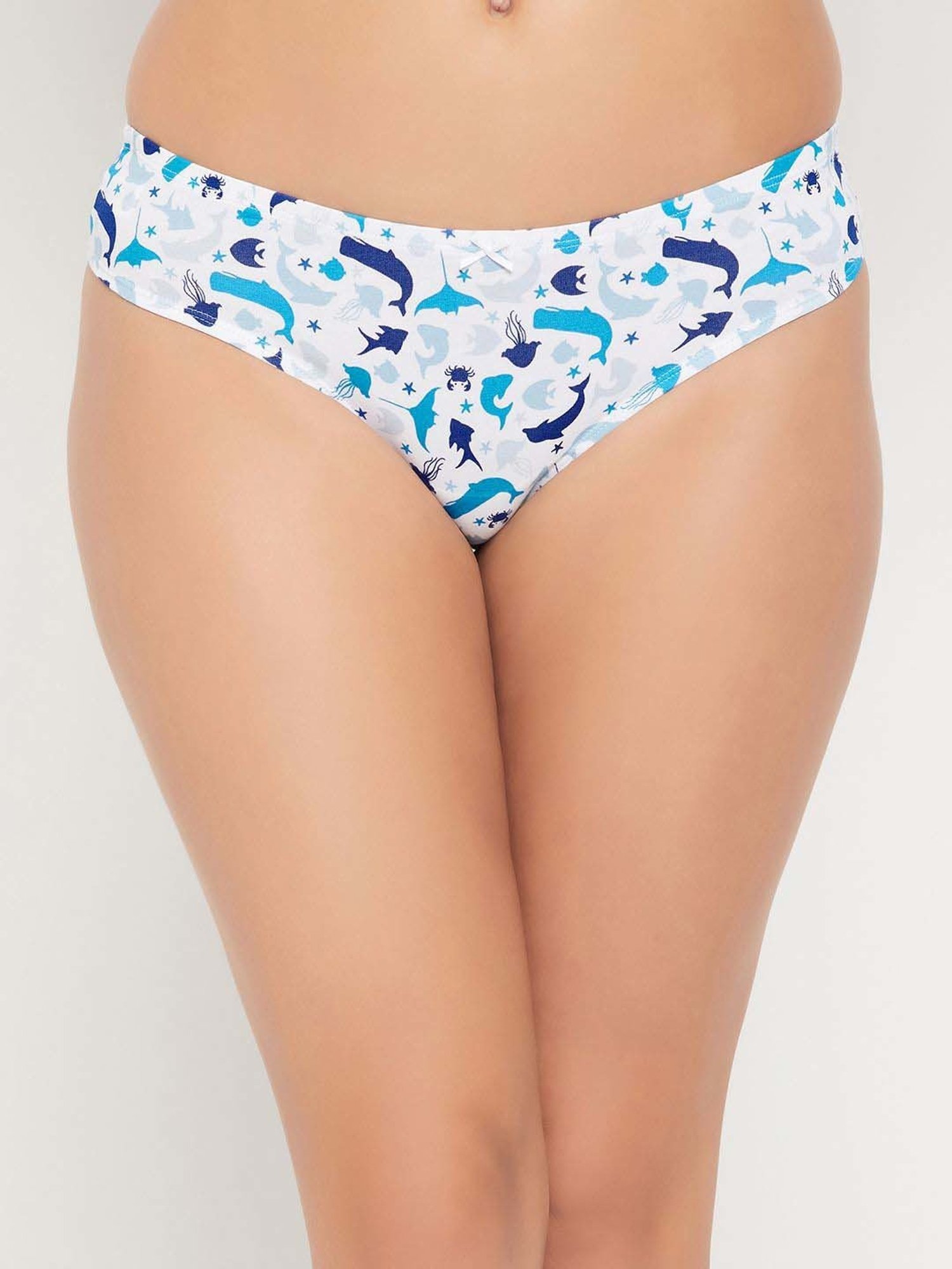 Clovia White & Grey Cotton Printed Hipster Panty - Pack Of 3