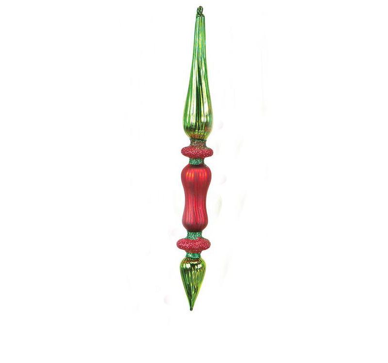 Melrose 12" Christmas Whimsy Red and Green Sparkling Glittered Oblong Finial Ornament