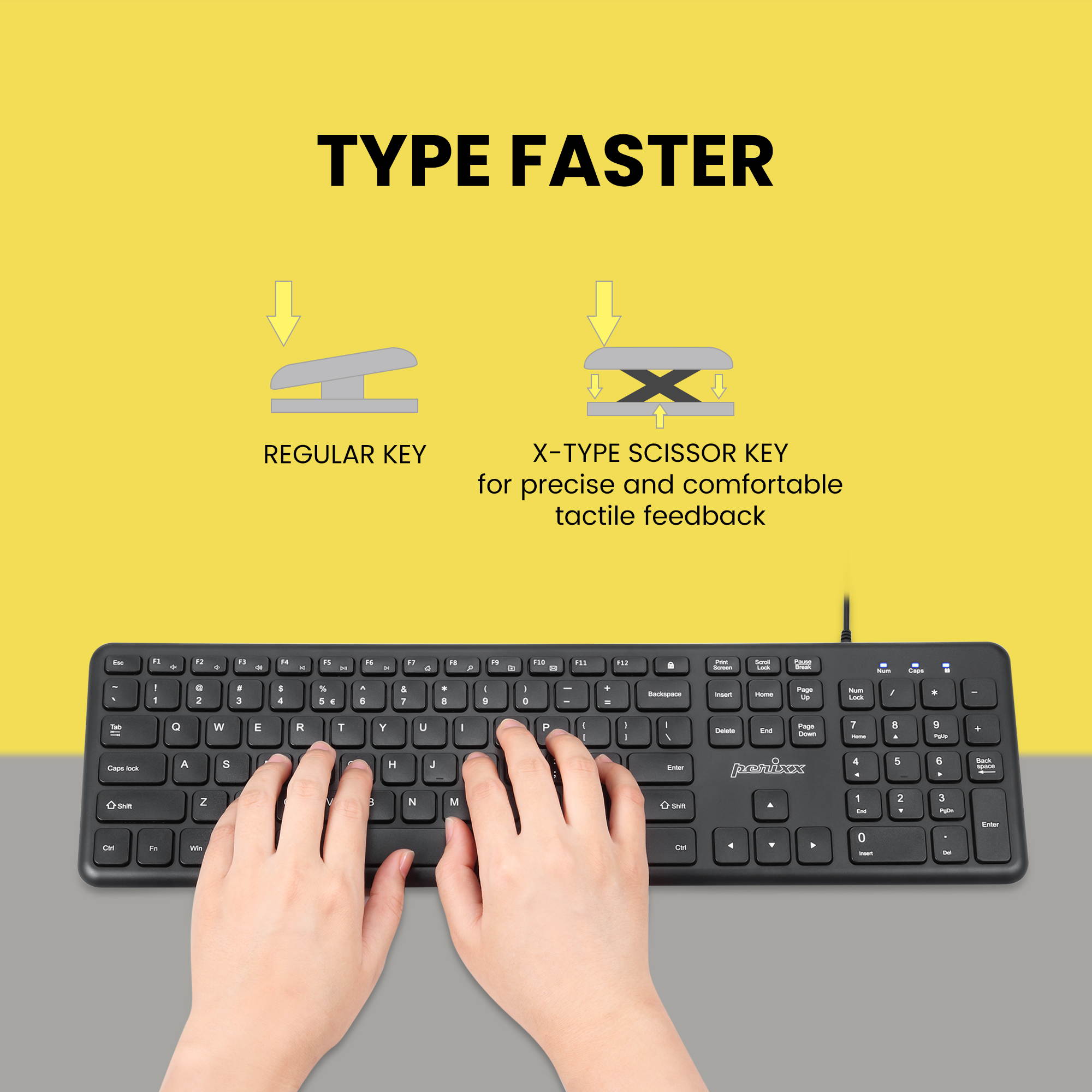 Perixx PERIBOARD-210 US Wired Full-Size USB Keyboard with Quiet Scissor Keys for Desktop, Laptop, and Tablet - Black - US English Layout