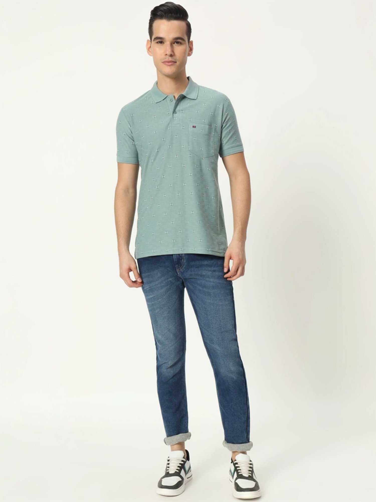Tab91 Green Regular Fit Printed Polo T-Shirts