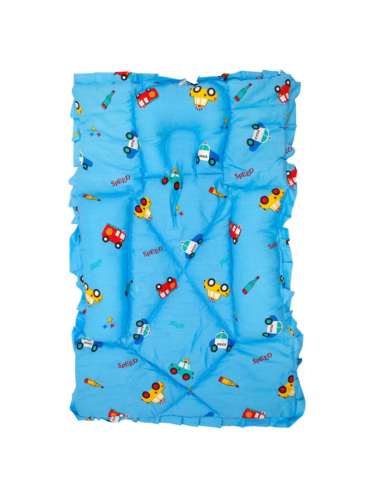 Baby Moo Catch Me If You Can Blue Mattress with Fixed Neck Pillow and Bolsters