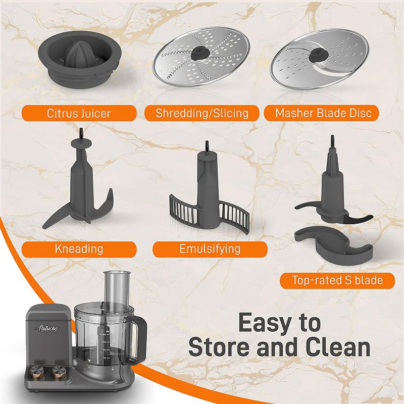 NutriChef NCFPG9 Multipurpose 12 Cup Multi Function Kitchen Countertop Food Processor with 6 Attachment Accessory Blades, Space Gray