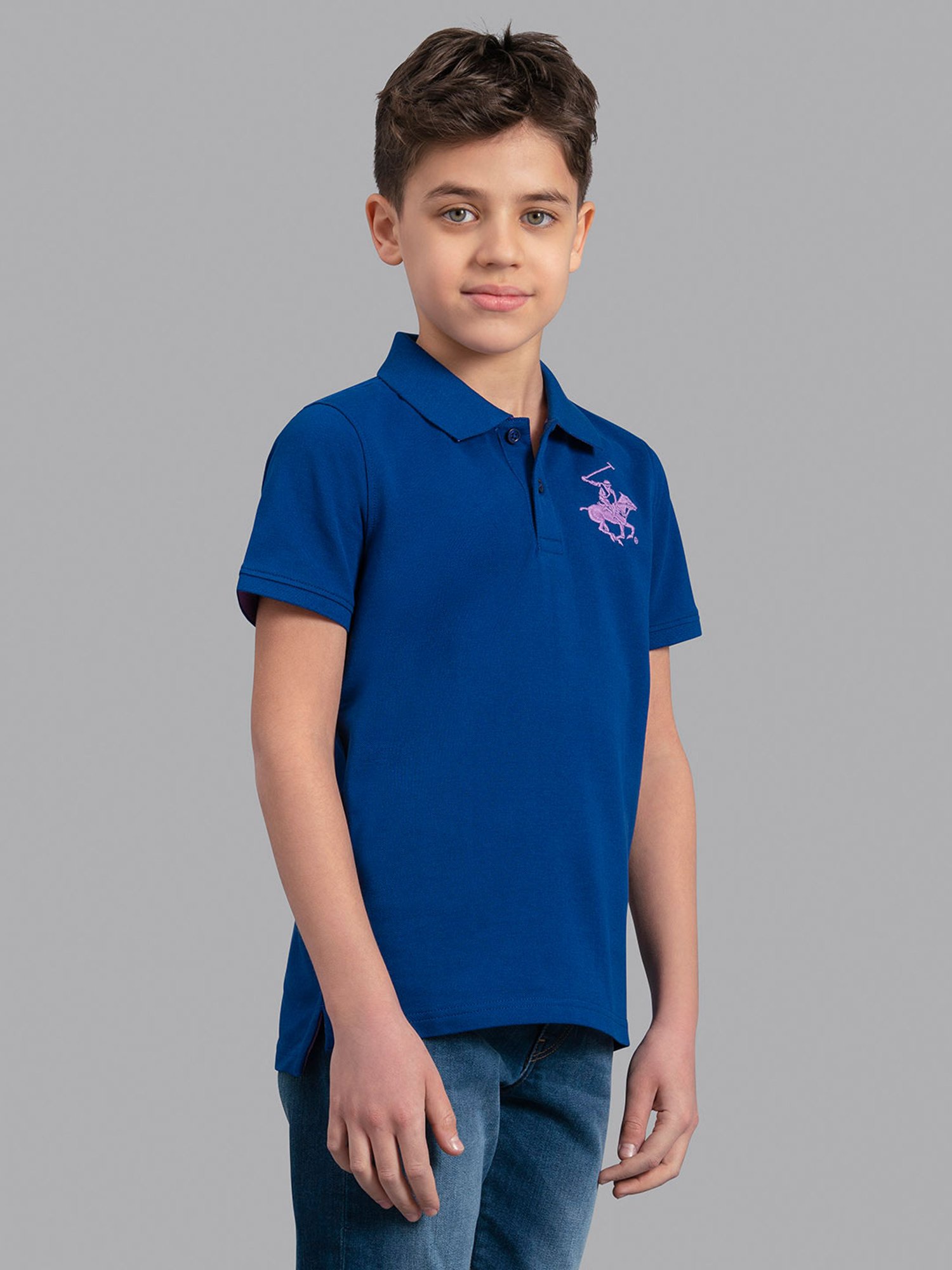 Beverly Hills Polo Club Boys Blue Solid Polo T-Shirt