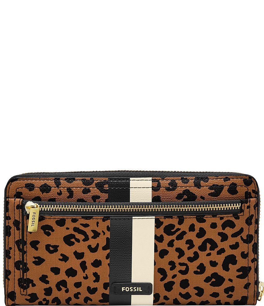 Fossil Logan RFID Cheetah Zip Around Clutch Wallet