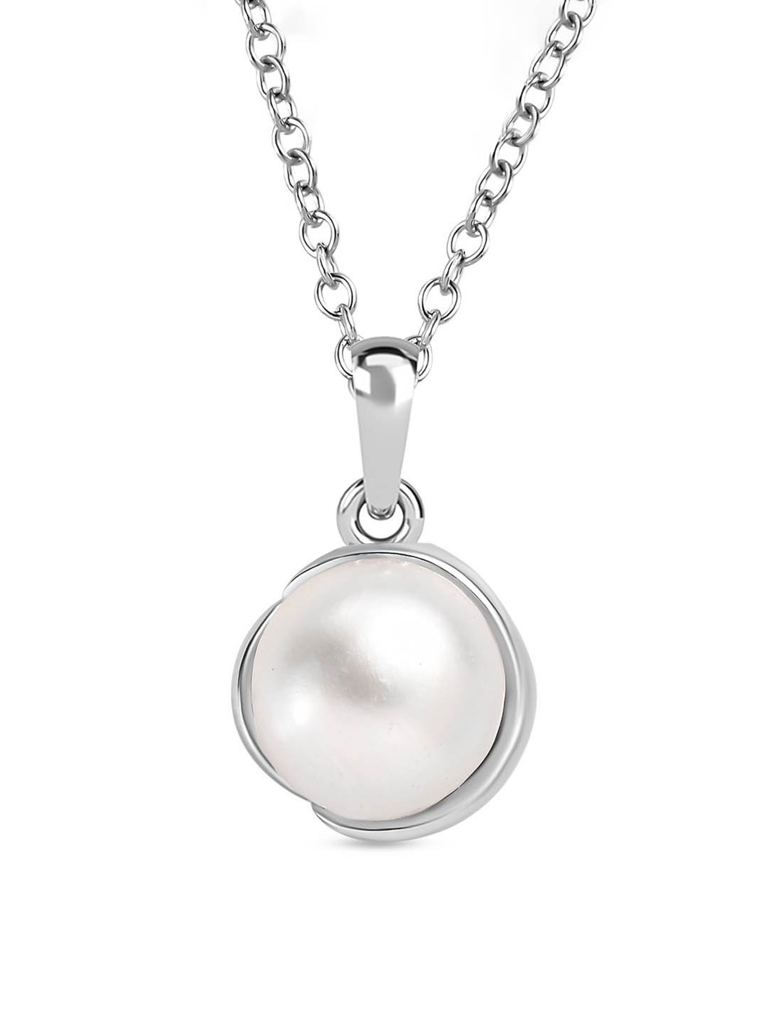 Ornate Jewels 92.5 Sterling Silver Freshwater Pearl Flower Pendant with Chain for Women
