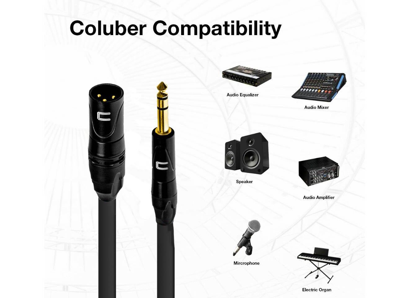 3-Pin XLR Male to 1/4" TRS Balanced Stereo Cable - Custom Length, Color Mic Cord