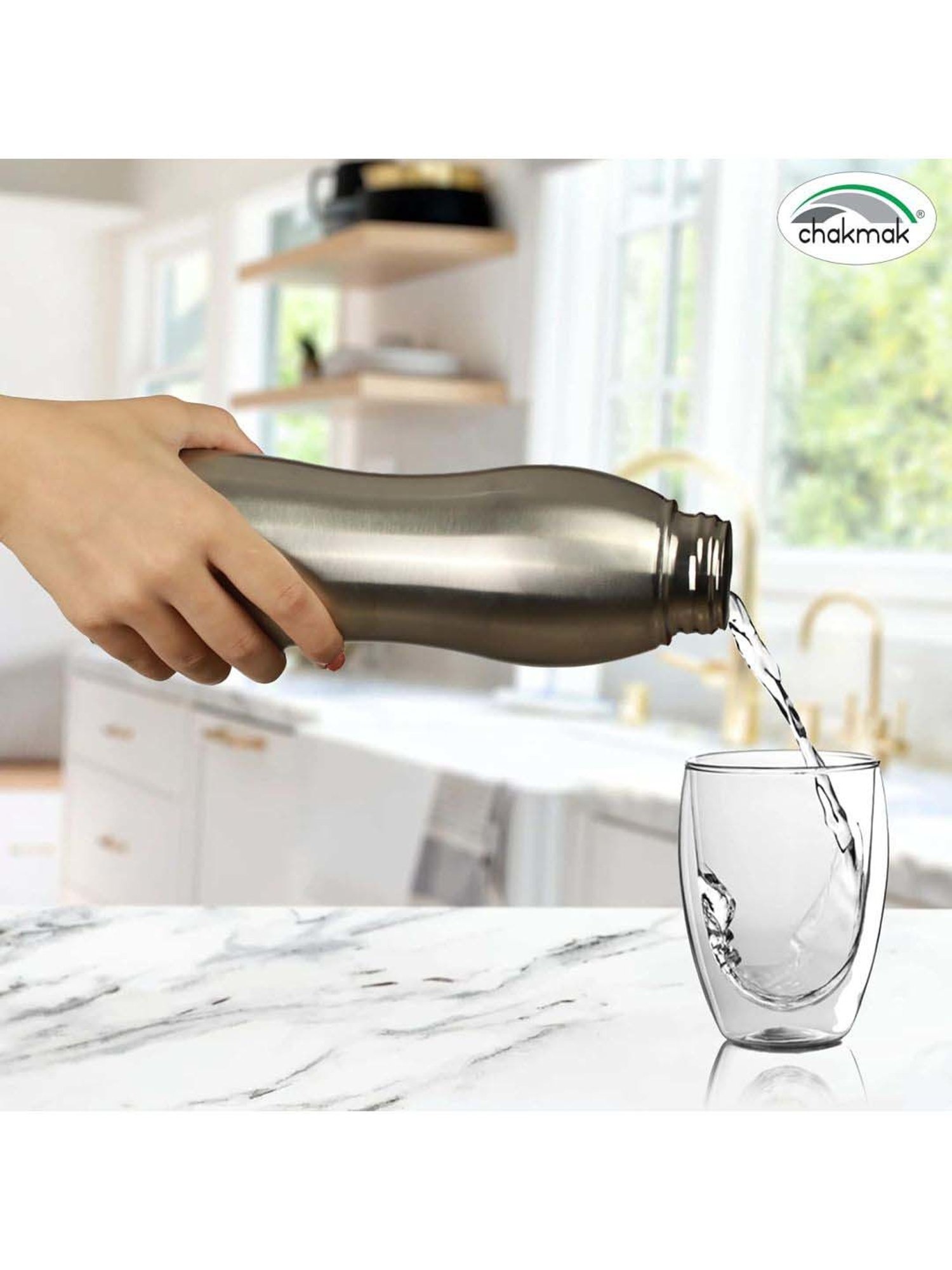 Chakmak Silver Stainless Steel Water Bottle - Set of 6