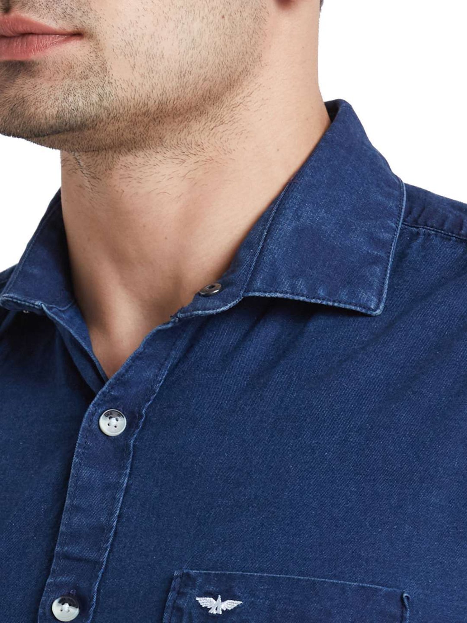 Park Avenue Blue Cotton Slim Fit Denim Shirt