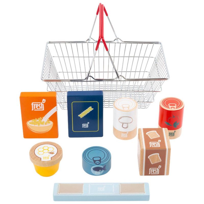 Small Foot Wooden Toys Grocery Shopping Basket Playset - 9pc