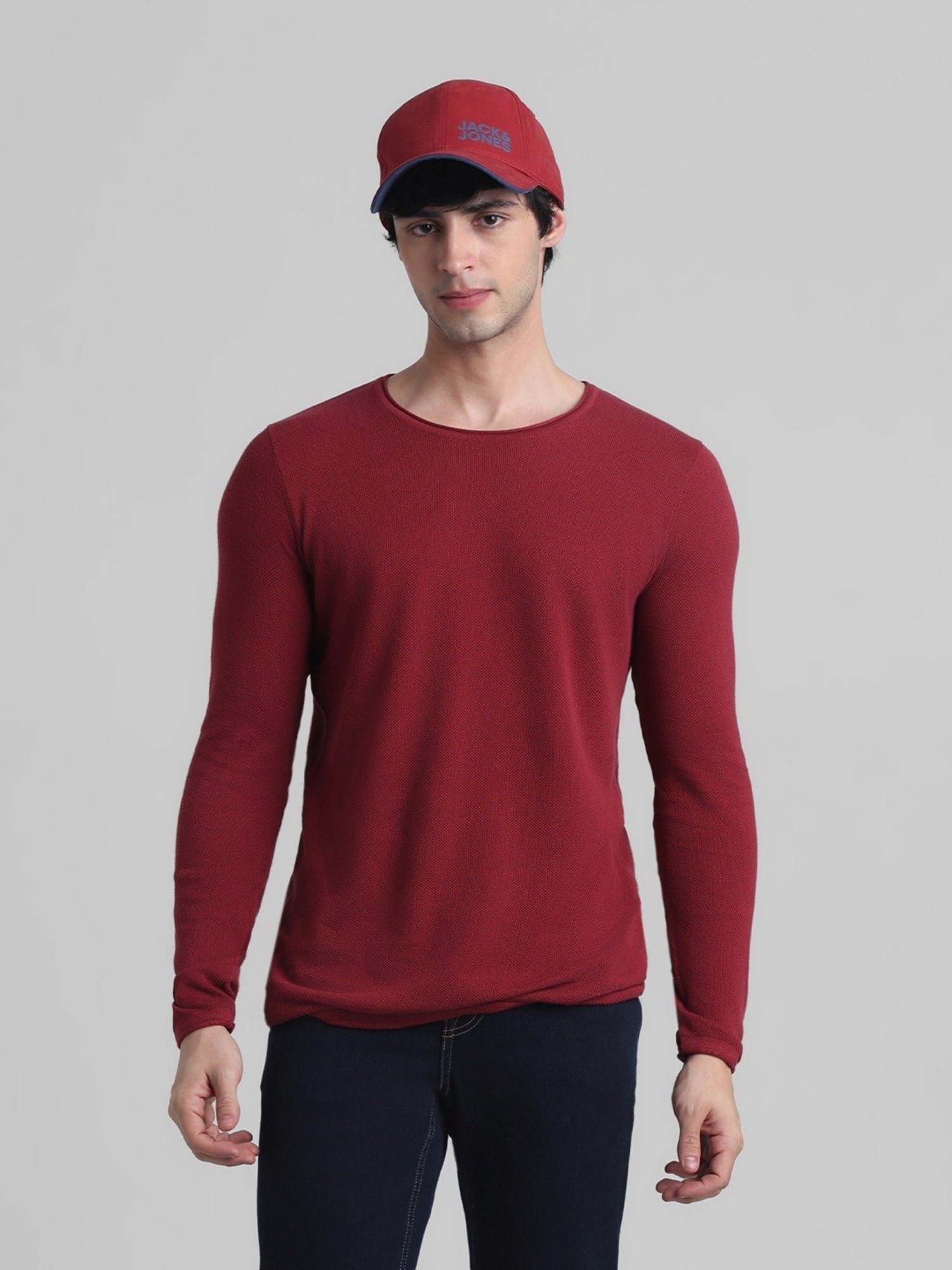 Jack & Jones Tibetan Red Cotton Regular Fit Sweater