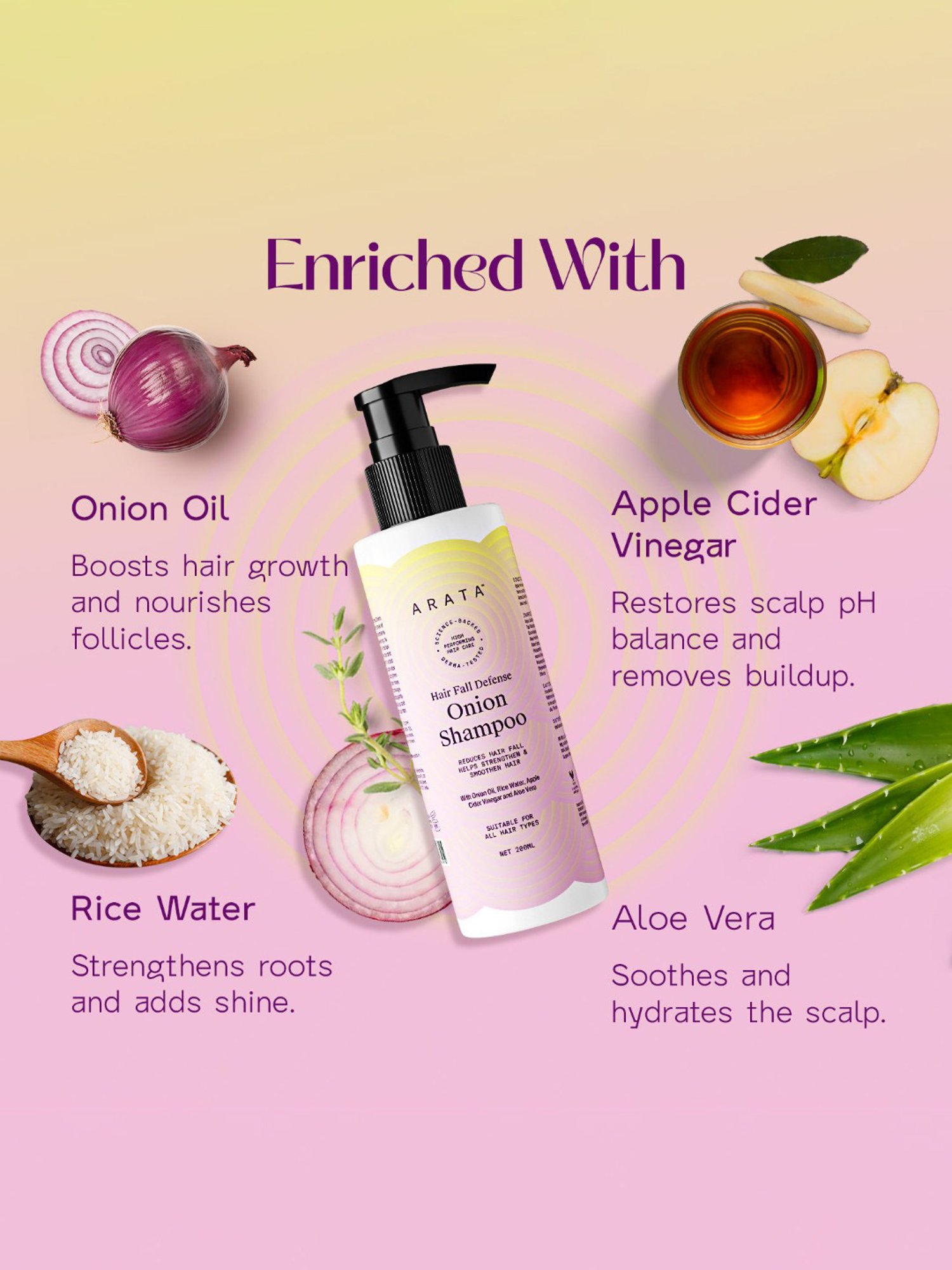 Arata Hair Fall Defense Onion Shampoo - 200 ml