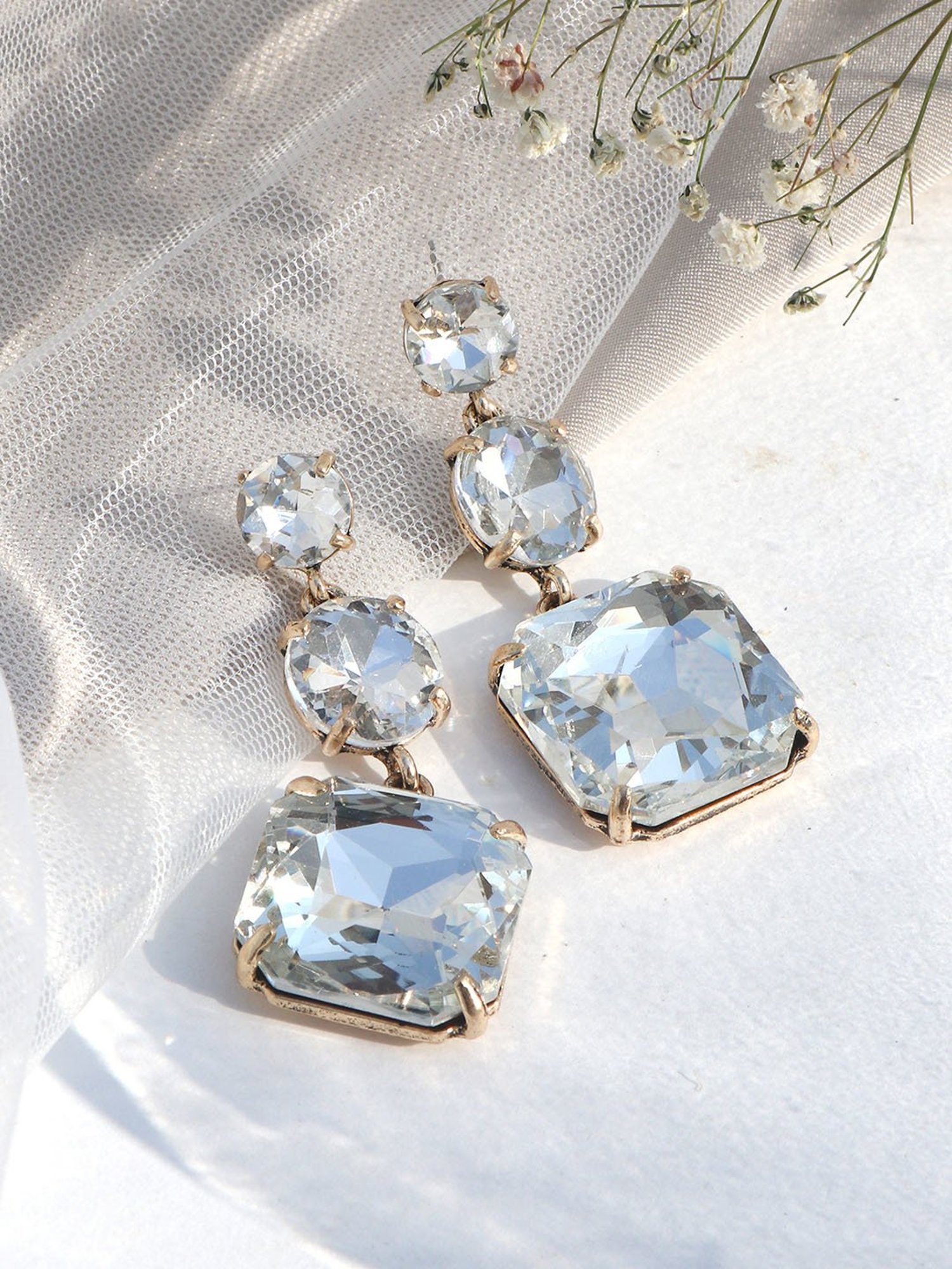 Joker & Witch White Rhinestone- Blingy Flirty Pop Bling Dangler Earrings