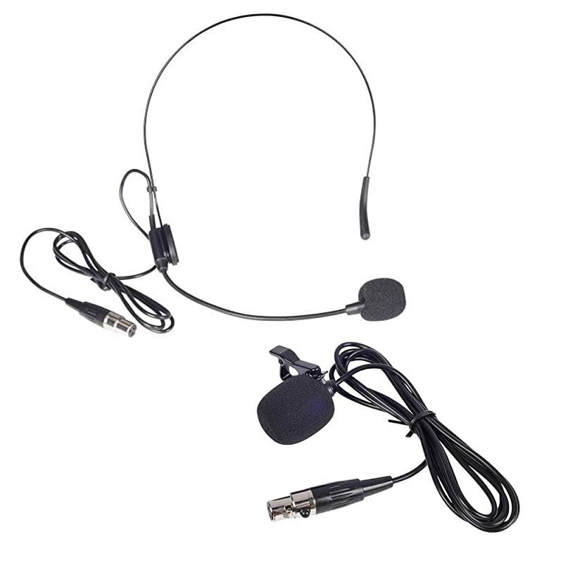 PTV2000 Lavalier Lapel MicrophoneHeadset Microphone Combo with Mini XLR Jack HandFree Clipon Lapel Mic and Flexible Wired Boom Headset Mic for Voice AmplifierBlack
