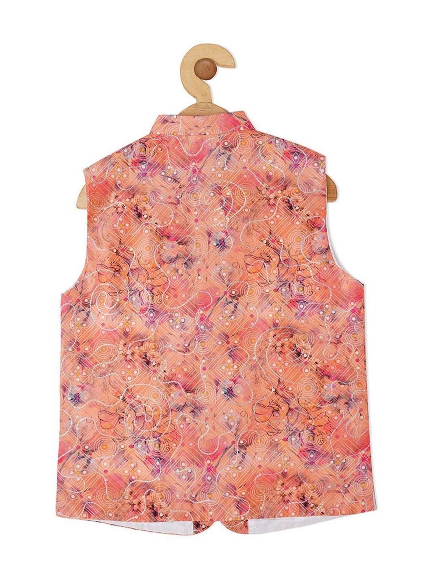 Cavio Kids Peach & White Cotton Embellished Shirt Set