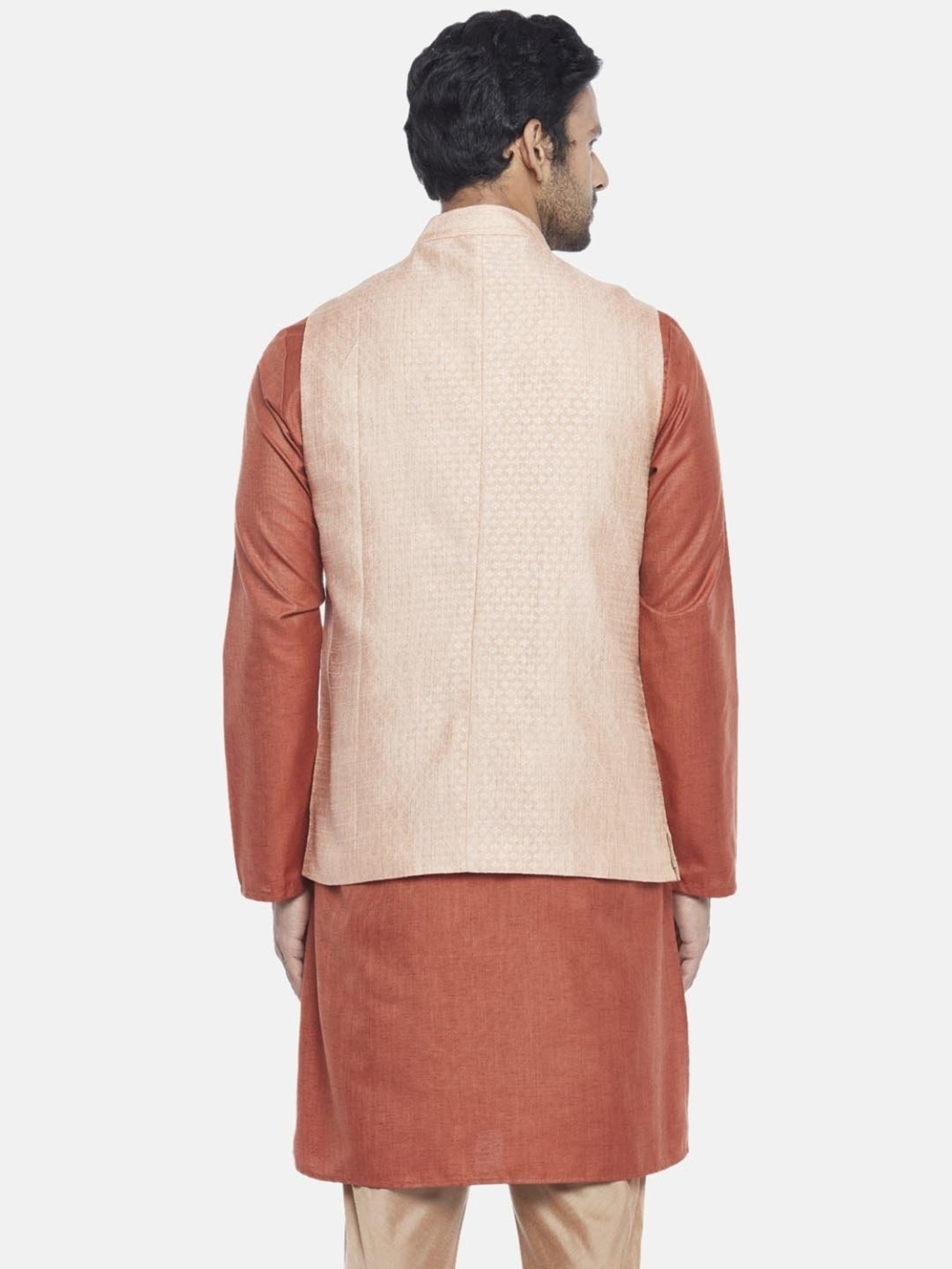 Indus Route By Pantaloons Pastel Pink Regular Fit Self Pattern Nehru Jacket