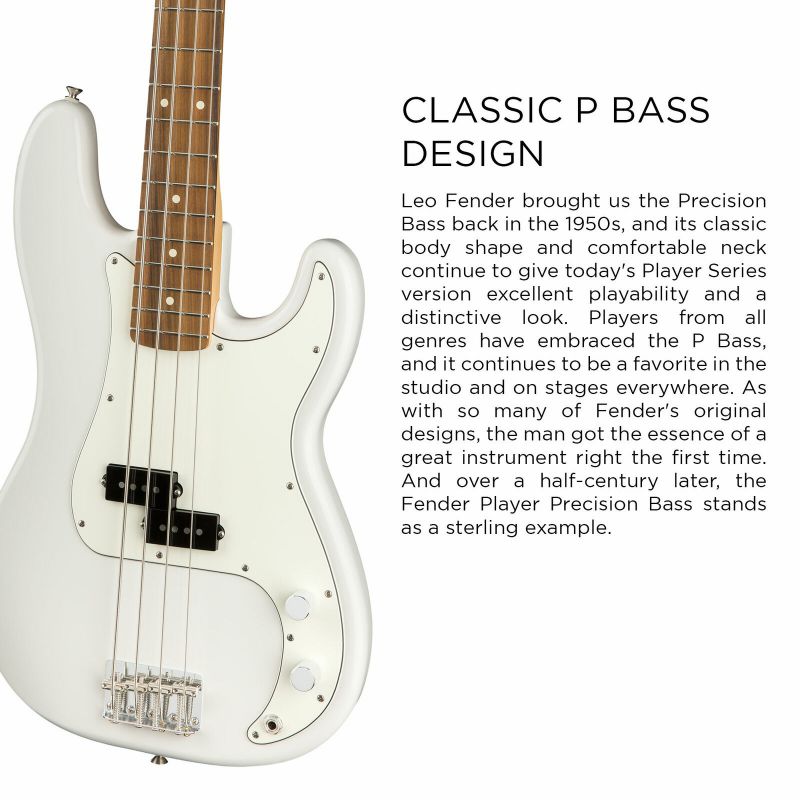 Fender Player Precision Bass Guitar, Pau Ferro Fingerboard, Polar White