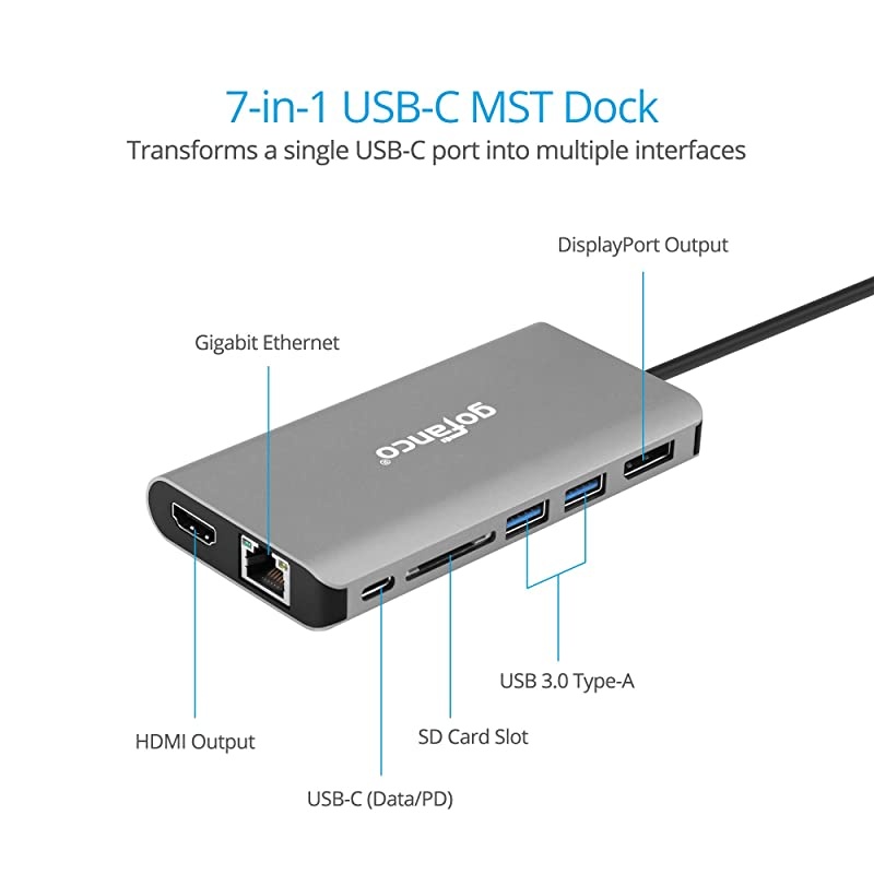 USB-C to Dual 4K DisplayPort MST Adapter Splitter, 4K @30Hz, USB Type C to Displayport Multi Monitor Converter, Thunderbolt 3 Compatible, for Windows PCs, NOT Mac, (DP Alternate Mode Required)