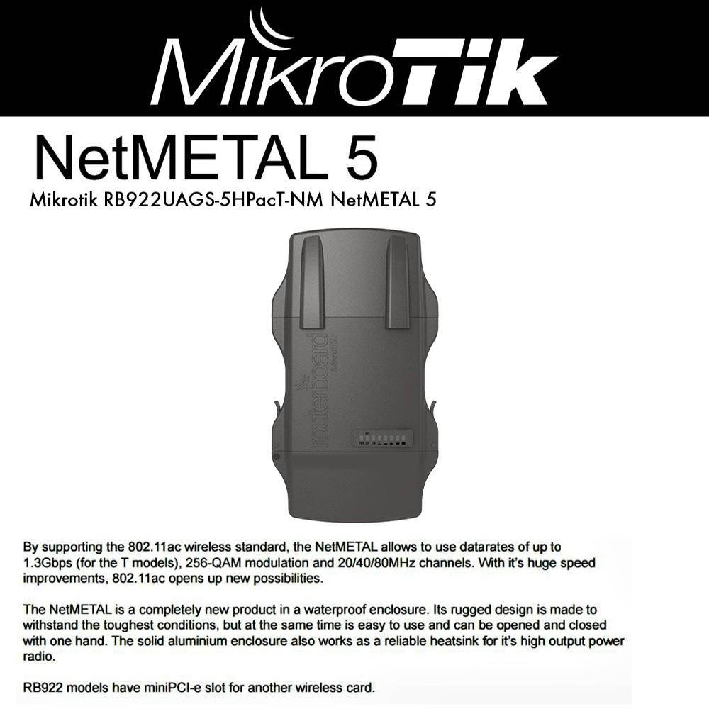 Mikrotik NetMetal 5 triple RB922UAGS-5HPacT-NM-US Triple chain 5GHz integrated 802.11ac AP/Backbone/CPE with an additional miniPCI-e slot, Gigabit Ethernet, waterproof metal enclosure