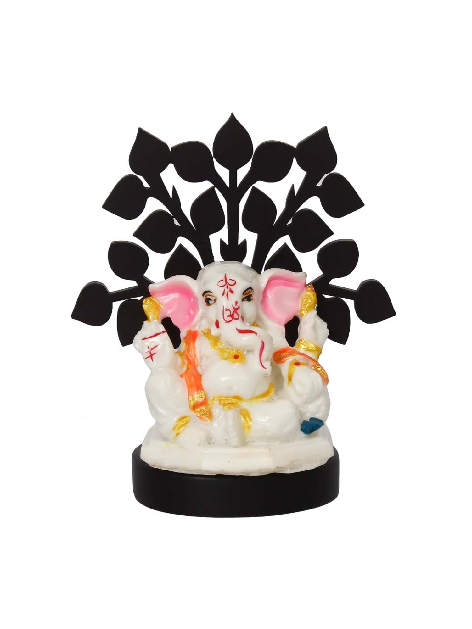 Decorative Lord Ganesha Idol with Wooden Tree for Car Dashboard, Home Temple and Office Desks