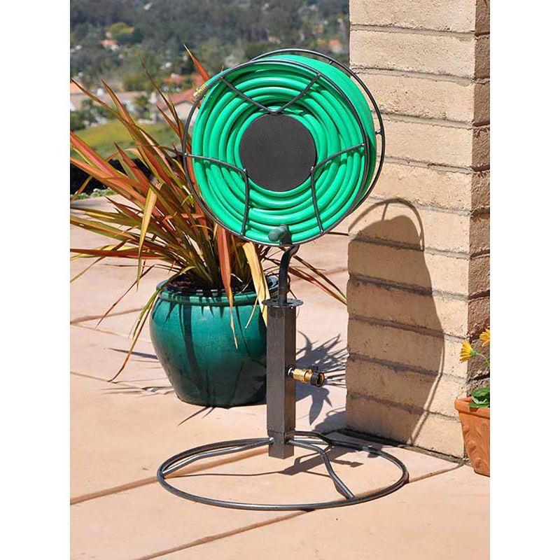 Yard Butler Steel Freestanding Outdoor 360 Swivel Hose Reel with Patio Base