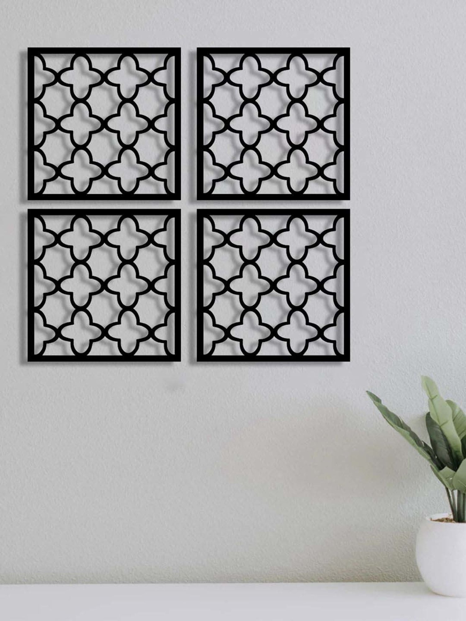 Art Street Black Mdf Jharokha Jali Square Hanging Ornaments Wall Art - Set of 4