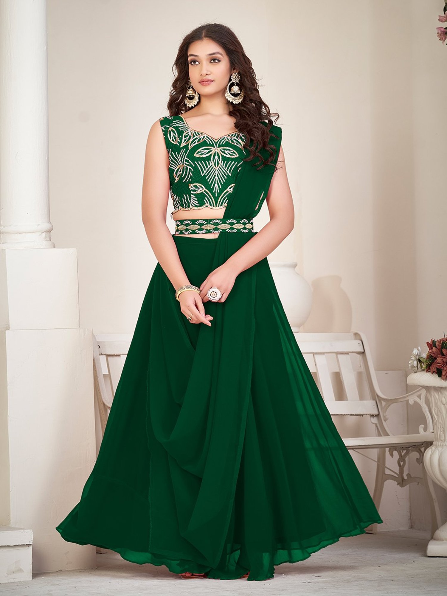 Warthy Ent Green Embroidered Lehenga Choli Set With Dupatta
