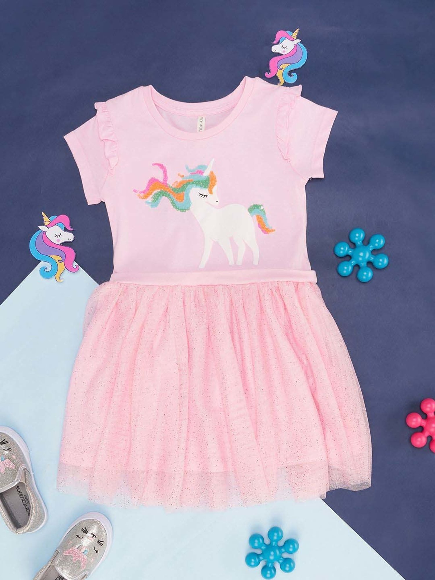 Pantaloons Junior Pink Cotton Embellished Dress