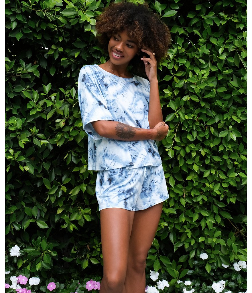 Midnight Bakery Tie Dye Print Jersey Knit Top and Short Coordinating Pajama Set