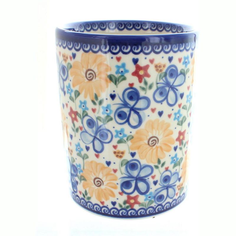 Blue Rose Polish Pottery Butterfly Utensil Jar