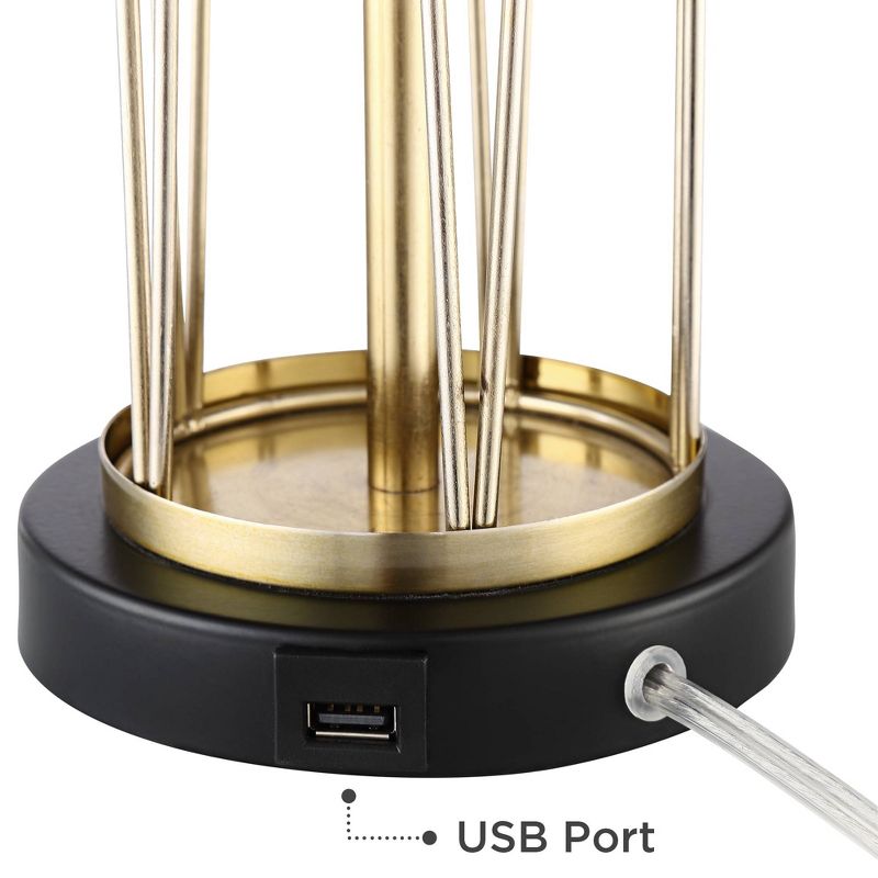 360 Lighting Nathan Gold Cage USB Cream Shade Table Lamps Set of 2