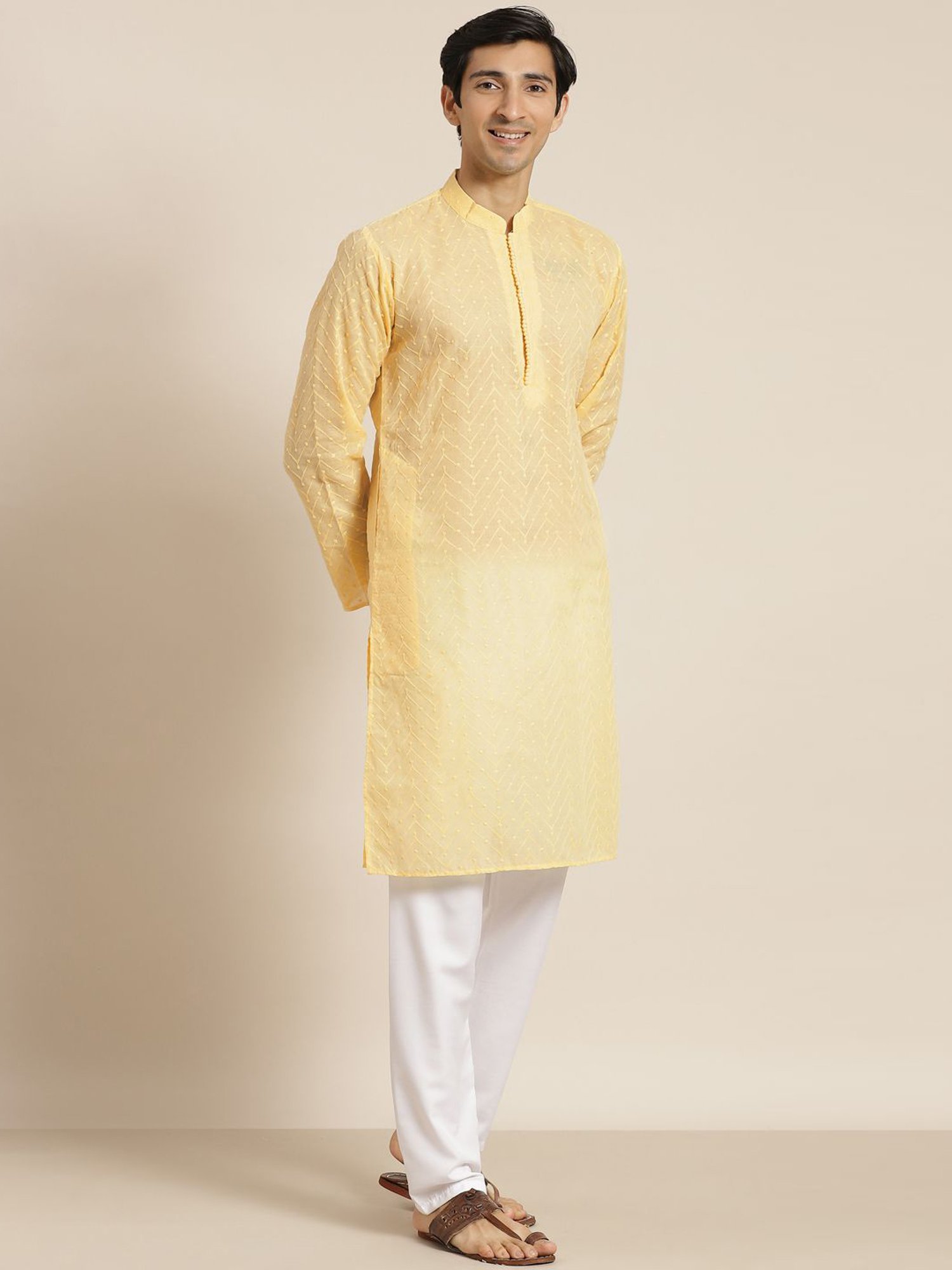 Vastramay White Cotton Straight Fit Embroidery Ethnic Suits