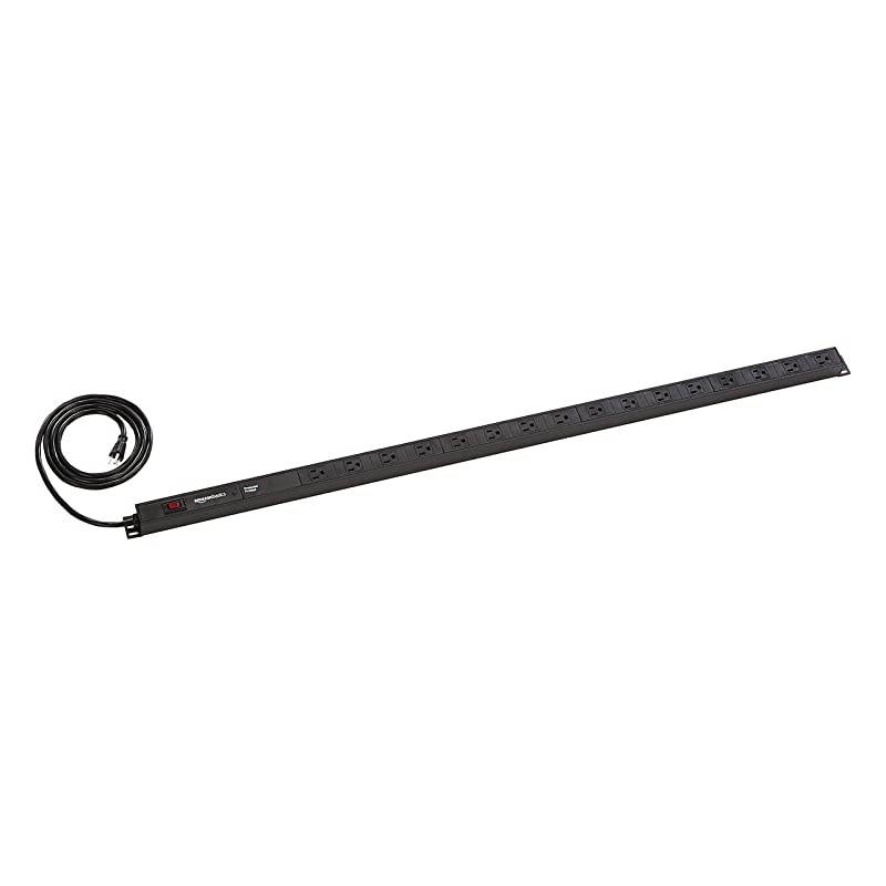 Basics Heavy Duty Metal Surge Protector Power Strip with Mounting Brackets - 16-Outlet, 840-Joule (15A On/Off Circuit Breaker)