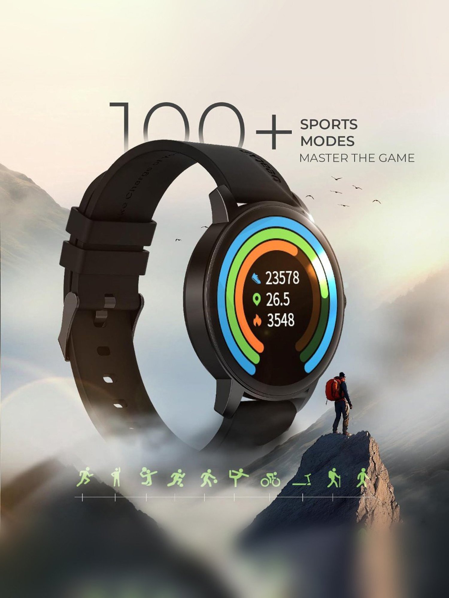 beatXP Vector BT Calling Smartwatch with 1.30 inch HD Display & Rotary Crown (Black)