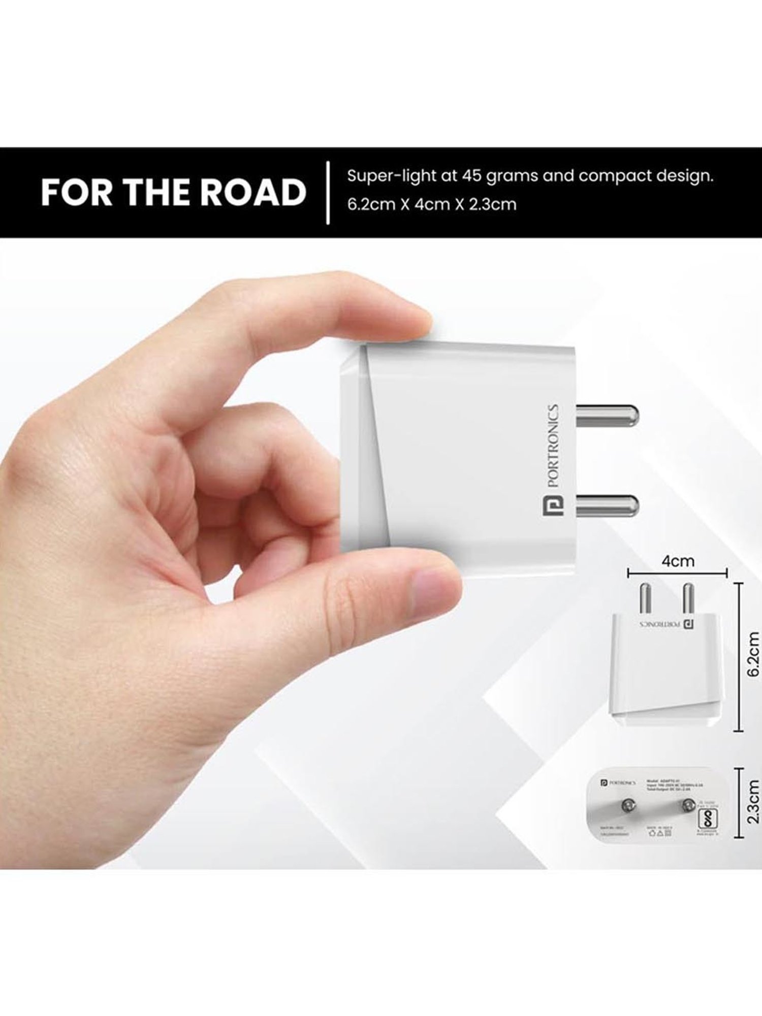Portronics Adapto 41 C Charger with Type C USB Charging Cable (White)