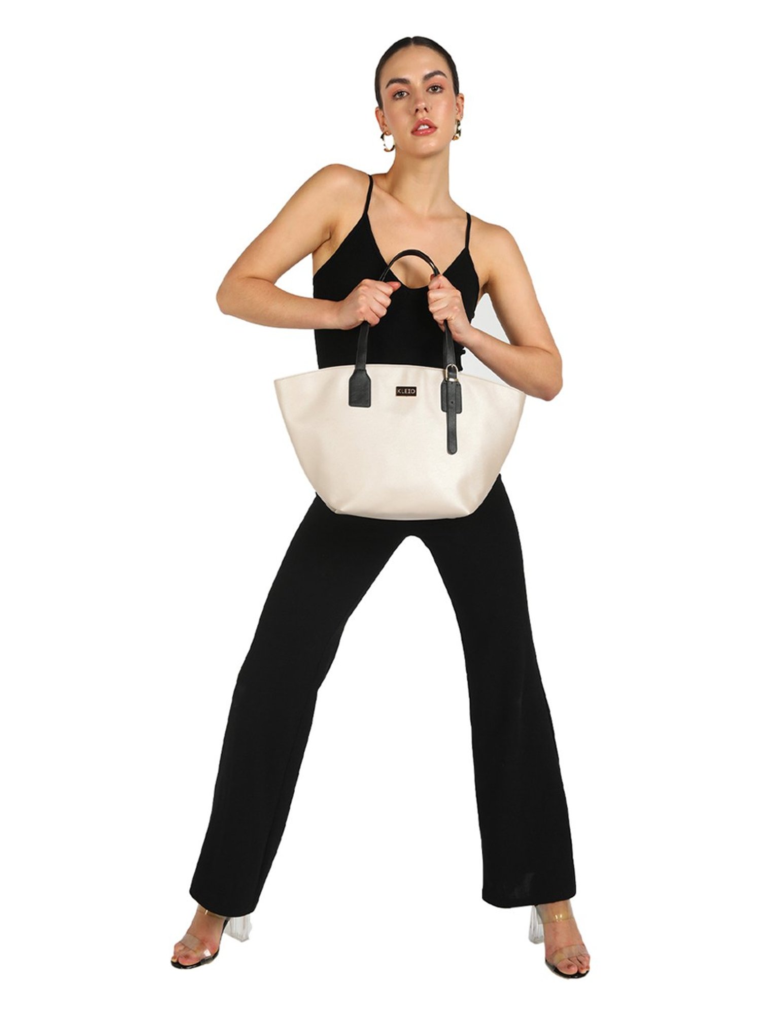 KLEIO Beige Large Leather Tote Handbag