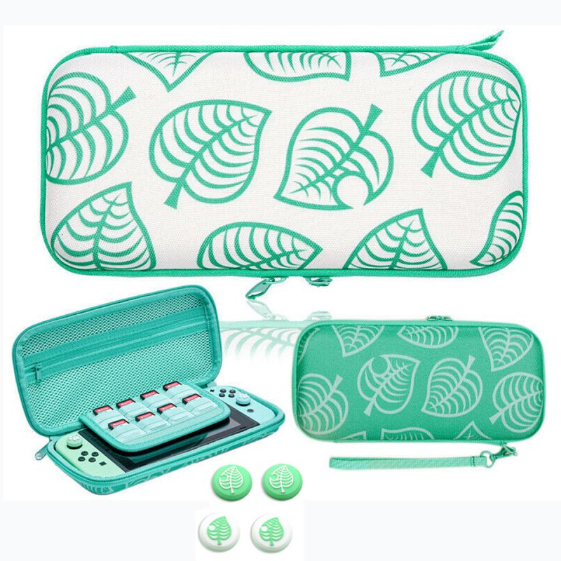 Carrying Case for Nintendo Switch, New Leaf Crossing Hard Shell Protector for NS Console and Accessories, Portable Carrying Storage Bag with 10 Game Card Slots & Replaceable Grips for Switch Game Fans