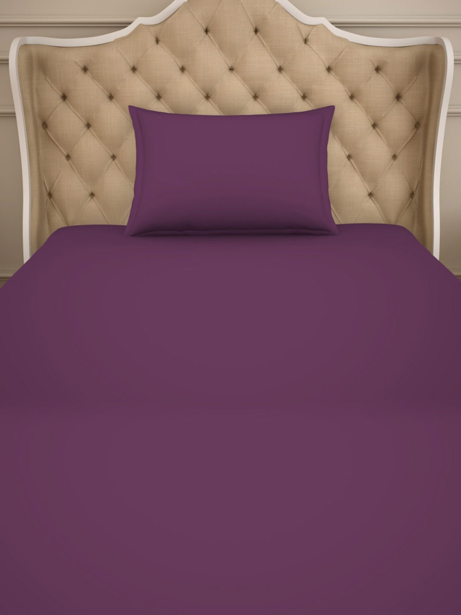 Welspun Restora Solid Dark Violet 150 TC Cotton Single Bed Sheet with 1 Pillow Cover