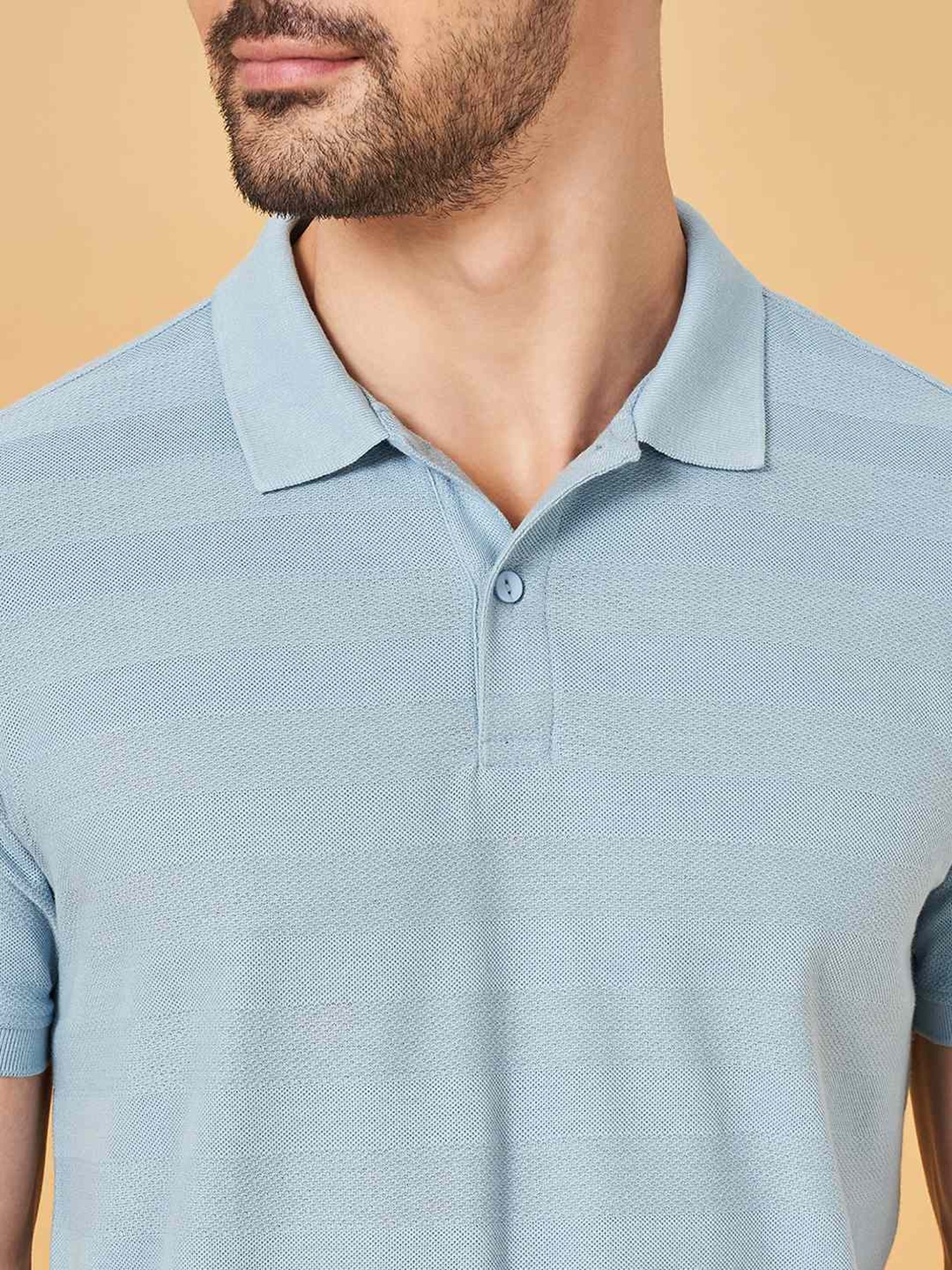 Byford By Pantaloons Blue Slim Fit Self Pattern Polo T-Shirt