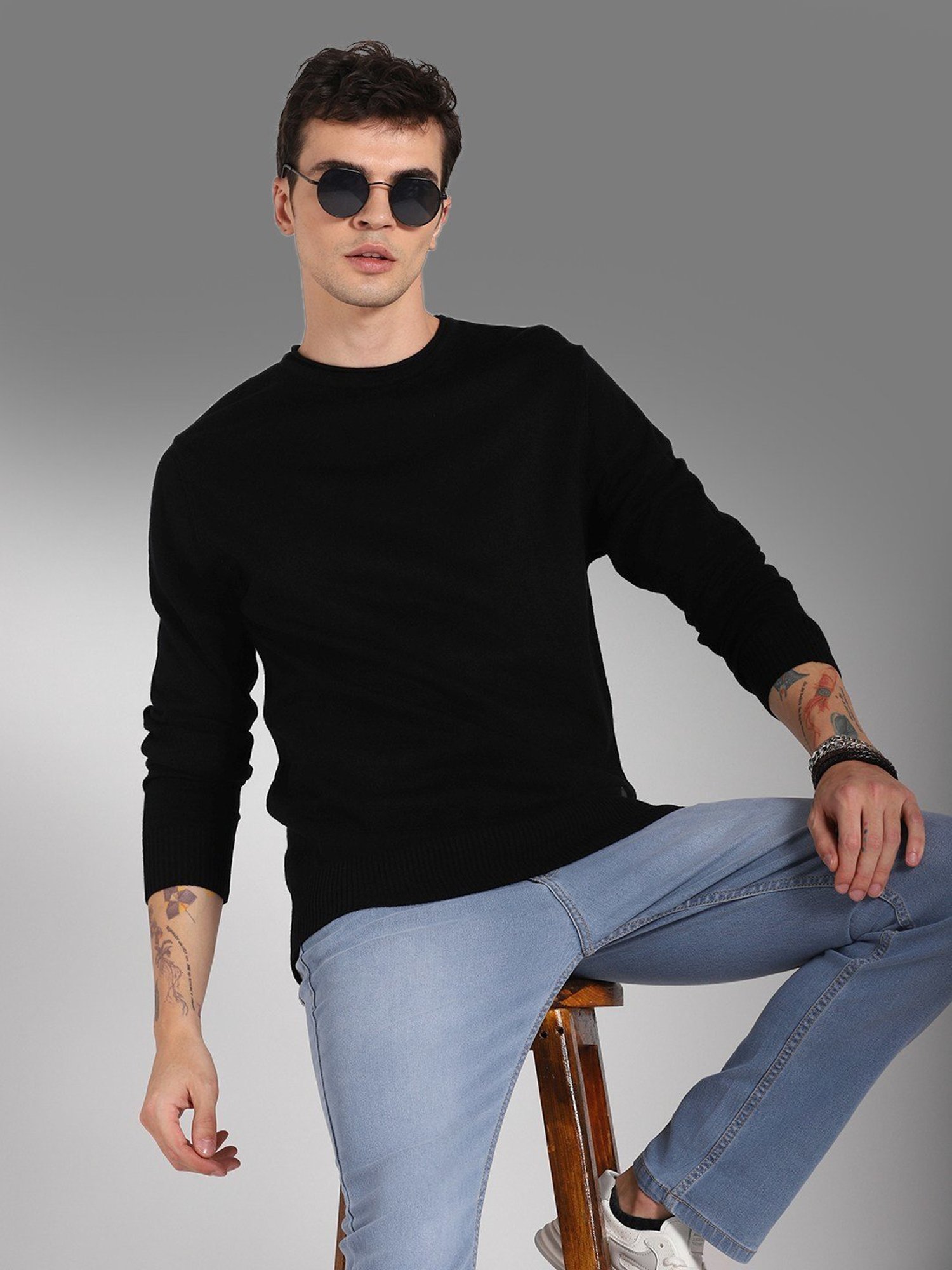 High Star Black Regular Fit Sweater