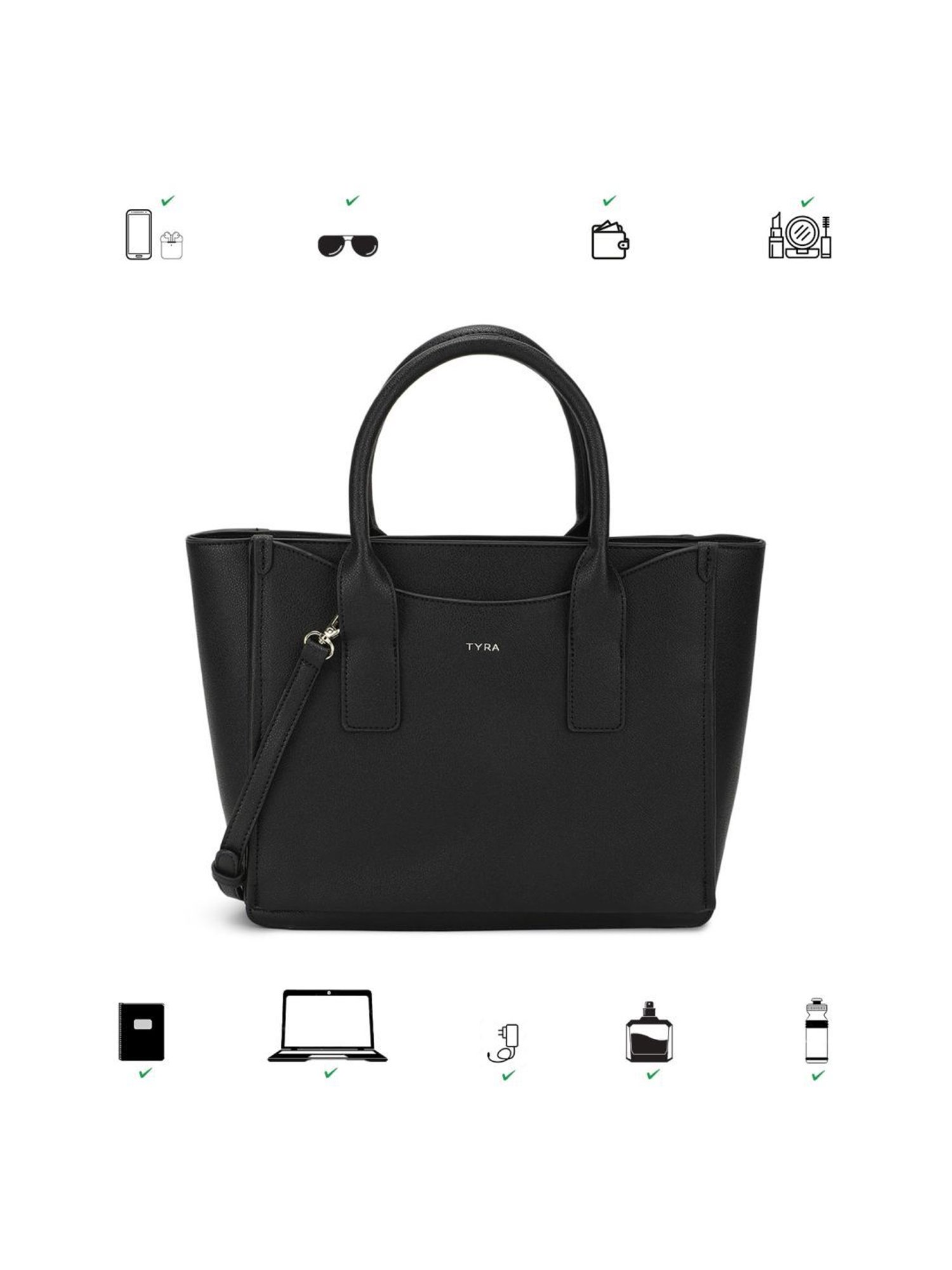 Tyra Eslia Black Solid Faux Leather Tote Handbag