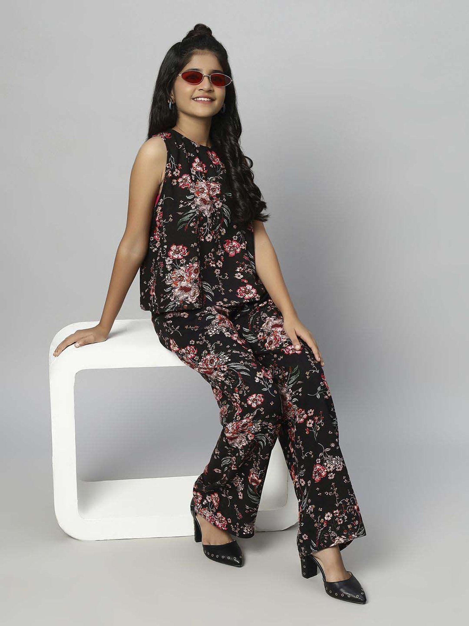 TeenTrums Kids Black & Red Floral Print Top Set
