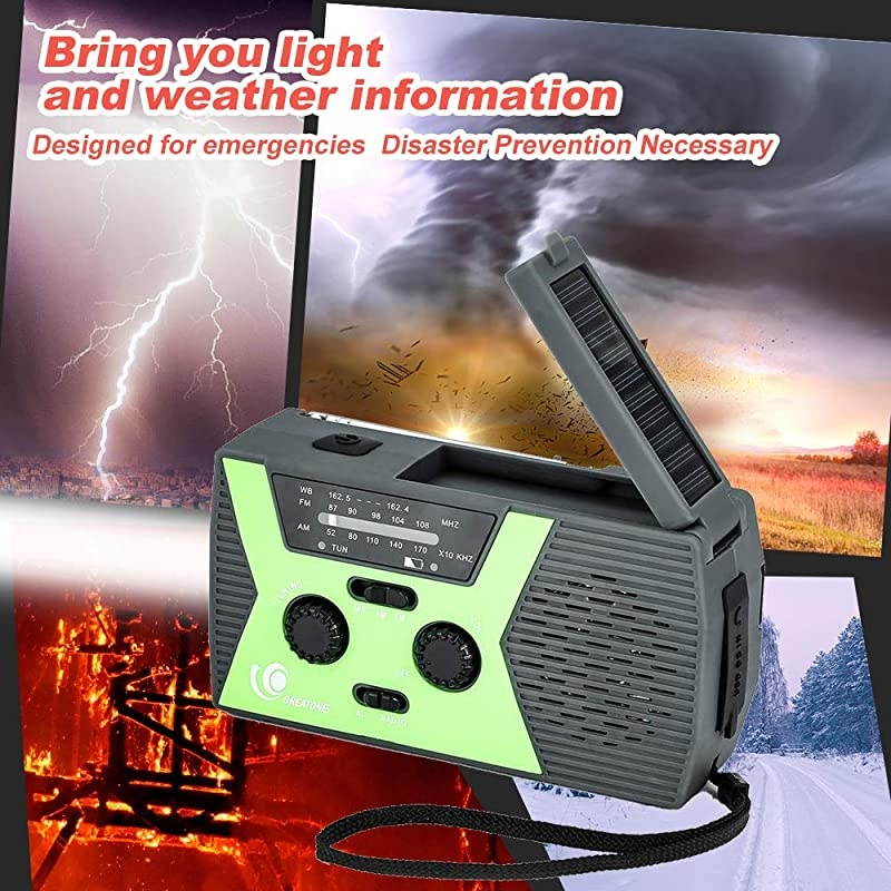 2020 Upgraded Version  Portable Camping Weather Radio Emergency Solar Crank Radio with Flashlight and Reading LampAM FM NOAA Weather Radio2000mAh Power Bank and SOS Alarm018WB Green