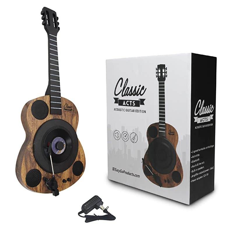 Guitars Shaped Vertical Bluetooth Turntable &ndash; 3 Speed Record Player &ndash; Auto Stop Feature