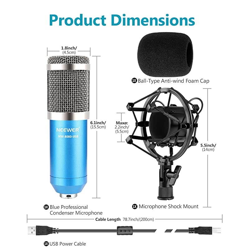 USB Microphone 192KHZ/24Bit Plug & Play Computer Cardioid Mic Podcast Condenser Microphone with Professional Sound Chipset for Livestreaming/YouTube/Gaming Recording/Voice Over(NW-8000-USB)