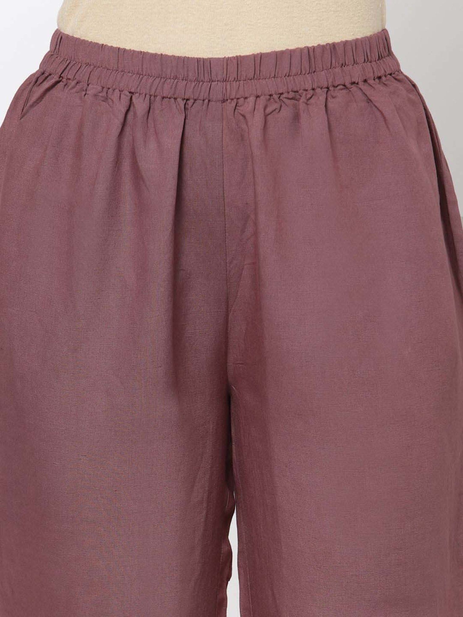 DART STUDIO Purple Linen Regular Fit Palazzos