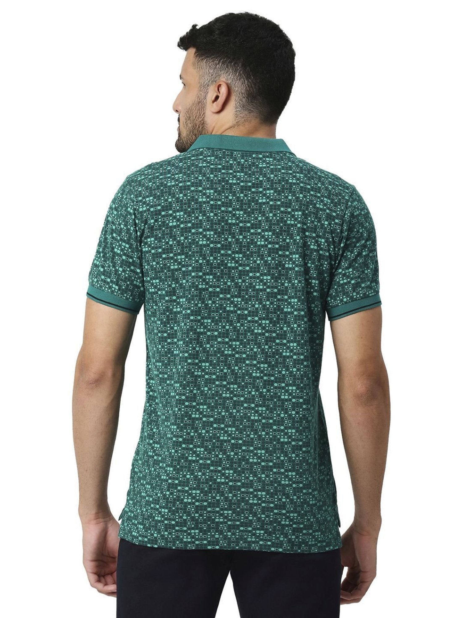 Basics Green Slim Fit Printed Polo T-Shirt