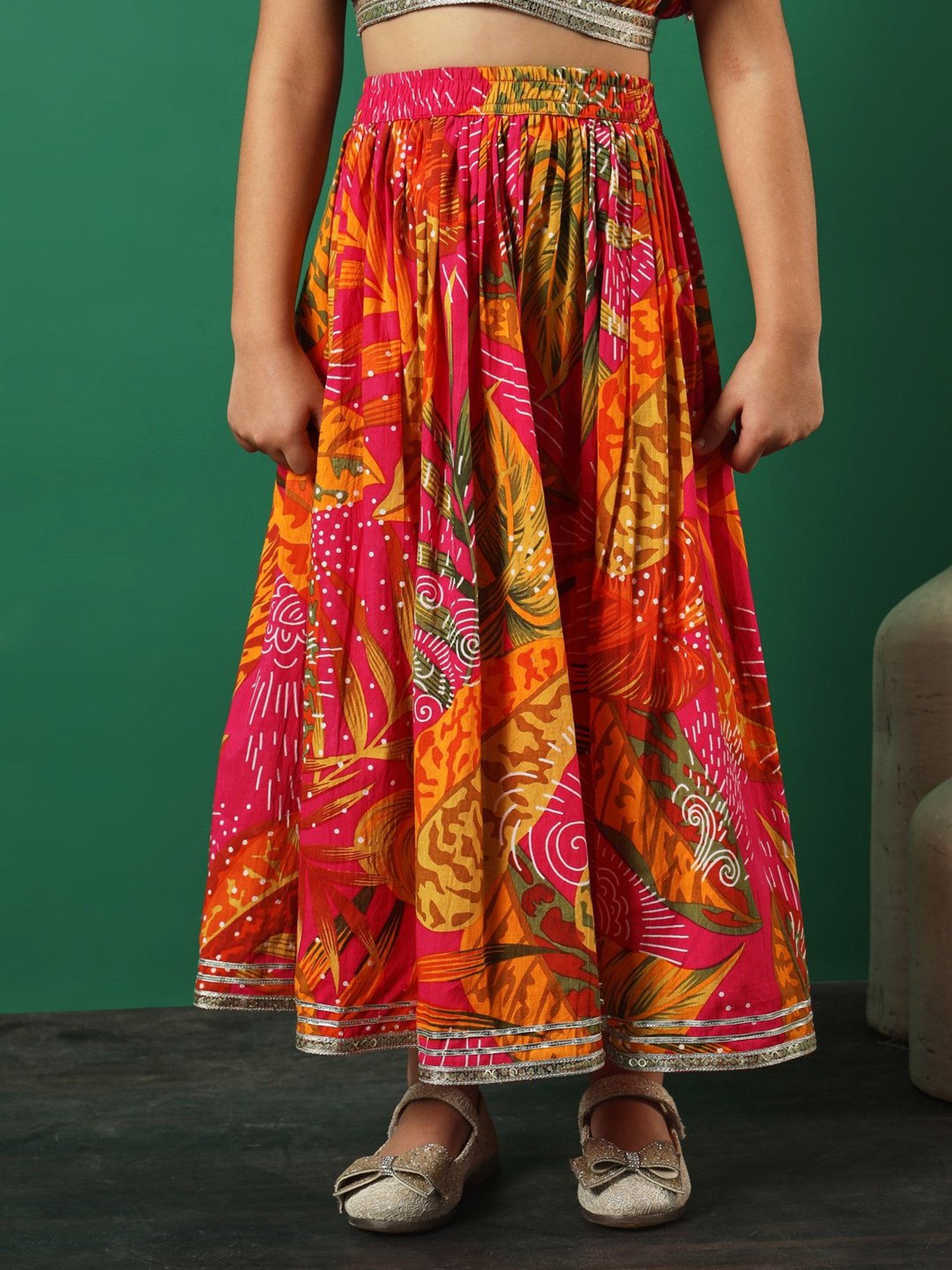 READIPRINT FASHIONS Kids Pink & Yellow Printed Lehenga with Choli
